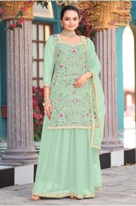 Sea green Sharara Suit with Embroidered Georgette SS1283