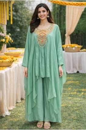 Kurti in Sea green Viscose with Hand KTI2677