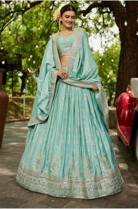 Sea green Lehenga Choli in Embroidered Chiffon LC8502