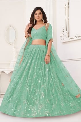 Thread Net Lehenga Choli in Sea green LC8918