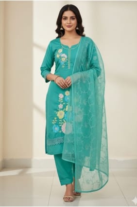 Embroidered Silk Sea green Salwar Kameez with Dupatta SK159079