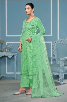 Green Embroidered Salwar Kameez in Cotton SK155356