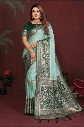 Sea Green Zari Satin Saree SR29926