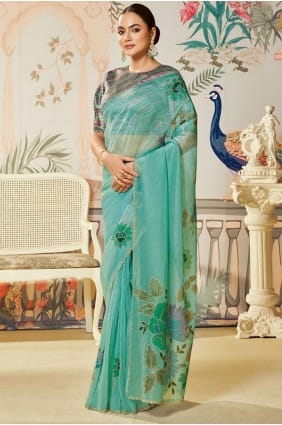 Hand Silk Sea green Saree with Blouse SR29126