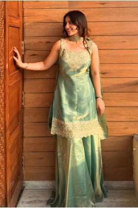 Silk Embroidered Sea green Sharara Suit with Dupatta SS1370