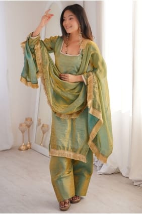 Sea green Lace Palazzo Suit in Silk PZ4361
