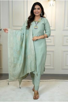 Silk Salwar Kameez in Sea green with Weaving SK155754