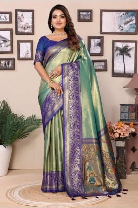 Sea green Weaving Banarasi silk Saree SR28334