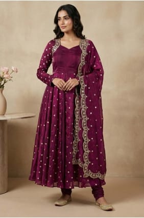 Sequins Silk Purple Anarkali Kurti with Dupatta AS4204