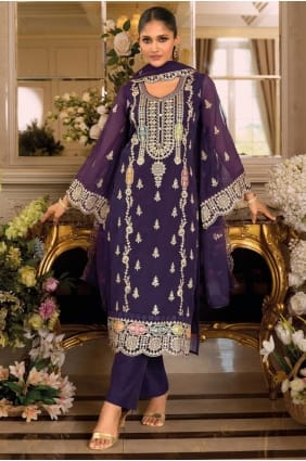Sequins Chinon chiffon Eid Salwar Kameez in Purple with Dupatta SK155957