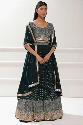 Sequins Lehenga Choli in Green Georgette LC8578