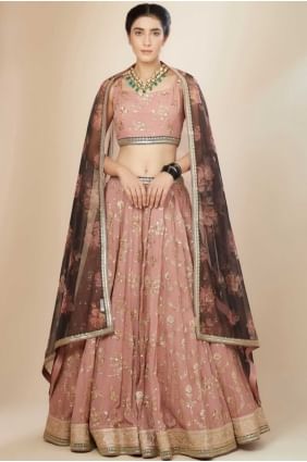 Pink Georgette Sequins Lehenga Choli with Dupatta LC8580