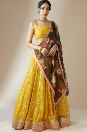 Yellow Lehenga Choli with Sequins Georgette LC8582