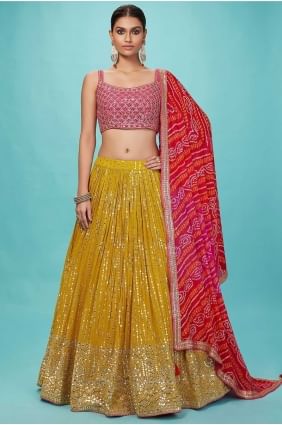 Georgette Lehenga Choli with Sequins in Yellow LC8577