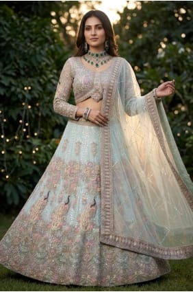 Sky blue Net Sequins Lehenga Choli with Dupatta LC9087