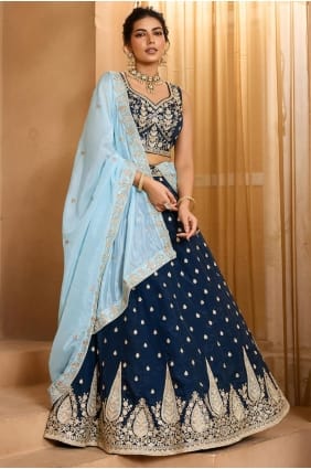 Blue Sequins Lehenga Choli in Organza LC8765