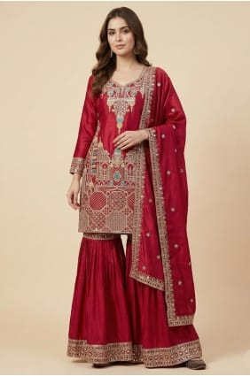 Sequins Silk Eid Palazzo Suit in Pink PZ4277