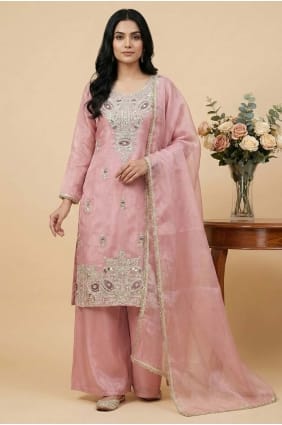 Sequins Silk Palazzo Suit in Pink PZ4336