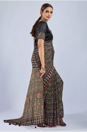 Black Saree with Printed Chiffon SR29986