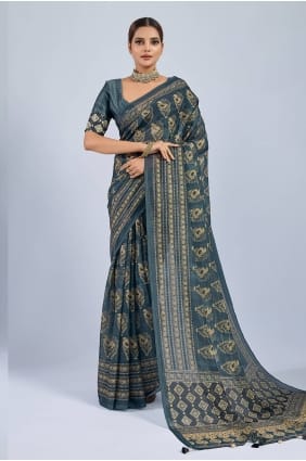 Chiffon Green Saree in Printed SR29984