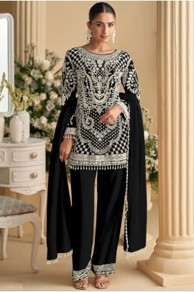 Sequins Georgette Eid Salwar Kameez in Black SK155987