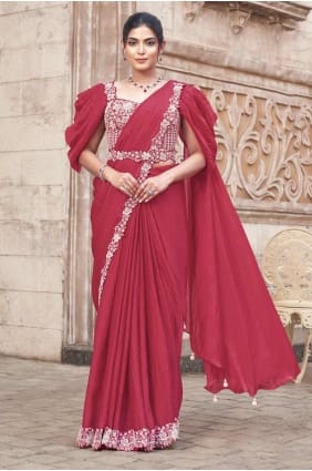Sequins Satin Saree in Gajari SR28312