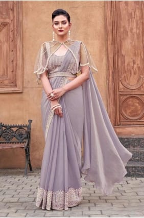 Sequins Satin Saree in Peach with Blouse SR28317
