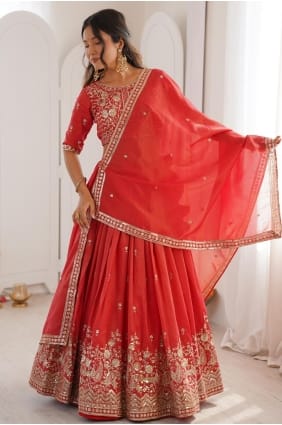 Red Shimmer Sequins Lehenga Choli with Dupatta LC8987