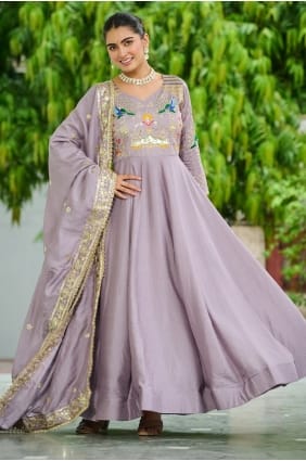 Sequins Gown Dress in Lavender Silk GW1214