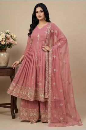 Sequins Silk Palazzo Suit in Pink with Dupatta PZ4349