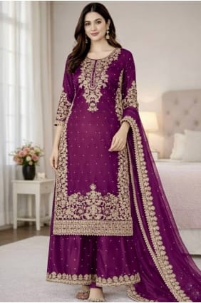 Purple Palazzo Suit with Sequins Silk PZ4359