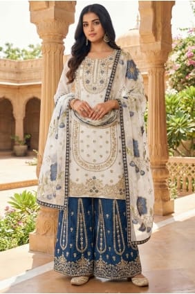 Silk White Palazzo Suit in Sequins PZ4309