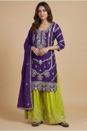 Purple Silk Sequins Eid Palazzo Suit with Dupatta PZ4269