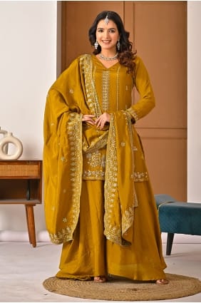 Mustard Sharara Suit with Hand Silk SS1368