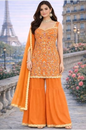 Orange Sharara Suit with Embroidered Georgette SS1308