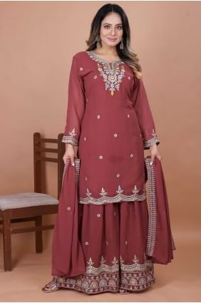 Weaving Faux georgette Sharara Suit in Pink with Dupatta SS1276