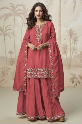 Pink Palazzo Set in Embroidered Shimmer PZ4183