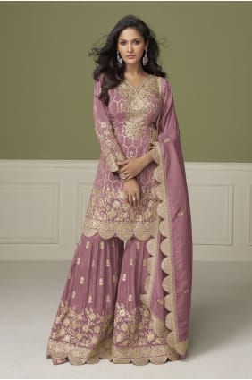 Pink Hand Sharara Suit in Shimmer SS1367