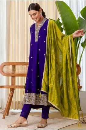Embroidered Silk Blue Anarkali Suit with Dupatta AS4353