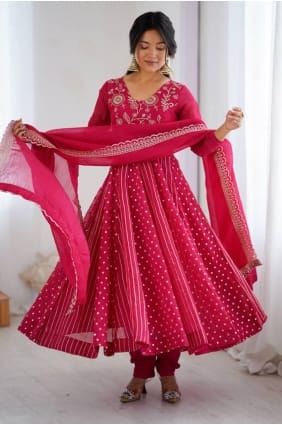 Sequins Silk Pink Anarkali Suit with Dupatta AS4218