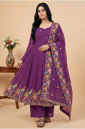 Purple Sequins Silk Anarkali Suit AS4280
