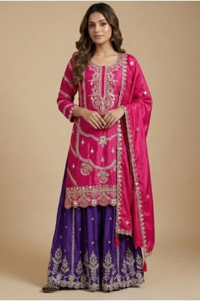 Silk Eid Palazzo Suit in Pink with PZ4267