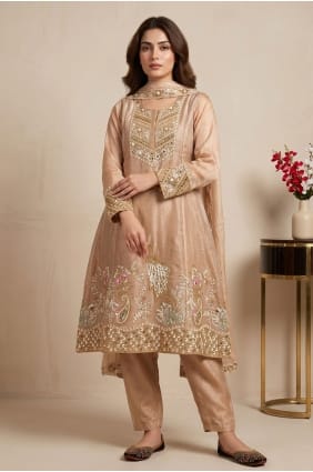 Beige Salwar Kameez with Embroidered Silk SK159165