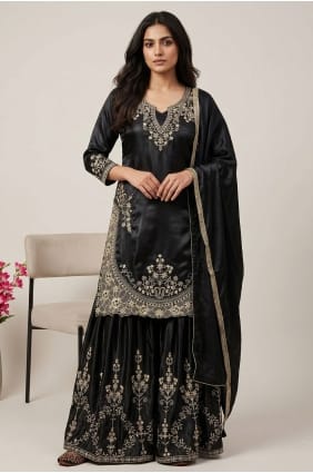 Black Salwar Kameez with Embroidered Silk SS1380