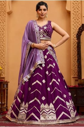 Embroidered Silk Lehenga Choli in Burgundy with Dupatta LC8811
