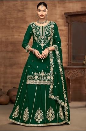 Embroidered Silk Lehenga Choli in Green LC8590