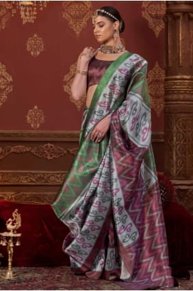 Embroidered Silk Grey Saree with Blouse SR29551