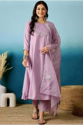 Lavender Salwar Kameez with Embroidered Silk SK155776