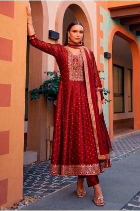 Silk Anarkali Suit with Embroidered AS4131