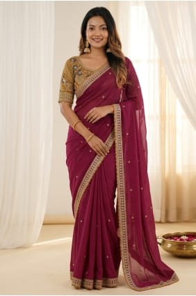 Maroon Saree in Embroidered Silk SR30140